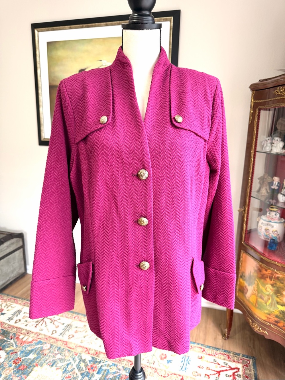 Joan Rivers XL Berry Purple Textured Gold Button Jacket Blazer